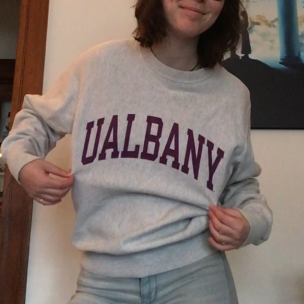 Champion UAlbany Grey and Purple Sweatshirt Size S